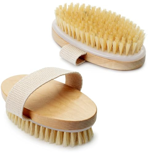 2Pcs Dry Brushing Body Brush, Azymi Lymphatic Drainage Massager Dry Brush, Shower Back Scrubber for Body Cleansing/Dead Skin & Cellulite Removal, Oval Size 13 x 6.5 (CM)