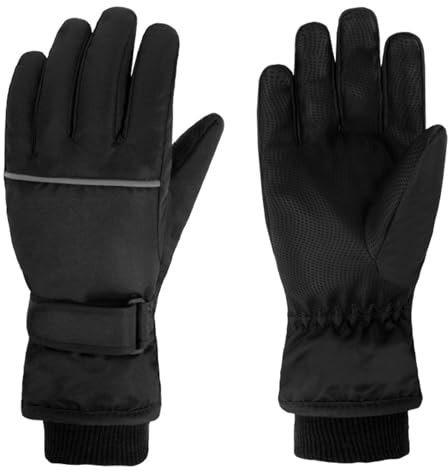 TRIWONDER Kinder Skihandschuhe, warm, Winddicht, für Skifahren und Snowboarden, für Jungen und Mädchen (Schwarz, L (8-10 Jahre alt))