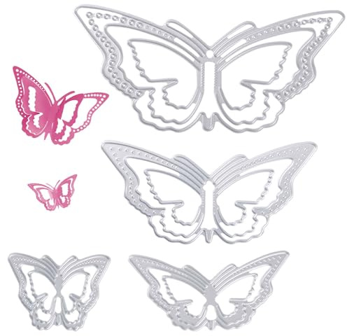 NQEUEPN 4 Stück Schmetterling 3D Stanzschablonen Metall-Stanzformen Schmetterlingsrahmen-Stanzformen für Die Kartengestaltung Scrapbooking
