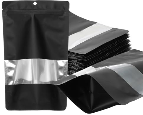 PATIKIL 7.87x11.81 in Sacchetti Stand Up, 60 Pezzi Sacchetti Resigillabili Opachi Metallicizzati in Alluminio con Finestra Trasparente e Zip Conservazione e Confezionamento Snack, Nero