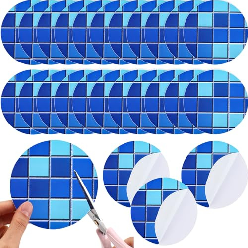 Outus Kit di riparazione per piscine in vinile, autoadesive, in plastica, per piscine fuori terra, barche gonfiabili, materassi ad aria, 10,2 cm (quadrato blu)