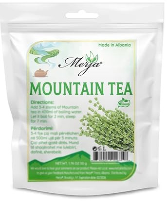 Merja Herbs Albanian Mountain Tea [50g] Hand-Picked Herbal Tea for Cold & Flu Relief | 100% Natural, Antioxidant-Rich, Caffeine-Free Floral Tea | Herbal Teas & Beverages, Pack of 1