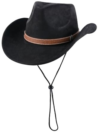 Cappello da cowboy per uomo e donna, realizzato a mano, stile occidentale, a tesa larga, resistente, in feltro, per attività all'aperto, classico, per feste, accessorio fotografico (nero)