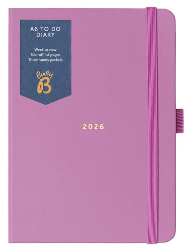 Busy B 2026 Diary A6 Weekly Planner with To-Do Lists & Notes Pages – Compact Fuchsia Journal - Week-to-View Layout, 3 Pockets & Year Planner