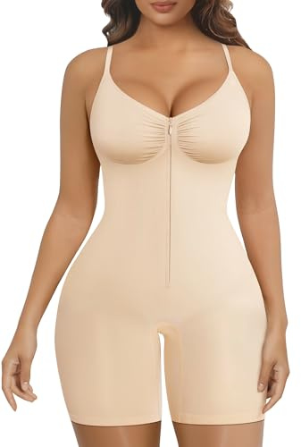 SHAPERX Shapewear Bodysuit Tummy Control Seamless Body Shaper Zip Front with Hooks High Compression Waist Sculpting Invisible Under Dress