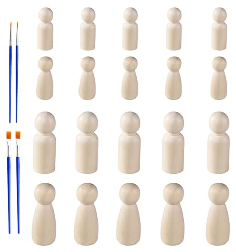YUVKIN 20 figuras de madera para pintar, figuras de juego de madera sin terminar, conos de madera para manualidades, DIY, decoración de cumpleaños y bodas (53mm y 33mm)