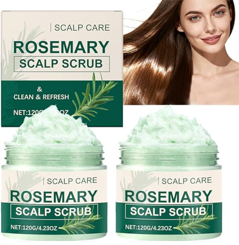 Exfoliante para el cuero cabelludo de romero, exfoliante de limpieza profunda contra la caspa y el cuero cabelludo graso, exfoliante para el cabello con sal marina y romero, contra las raíces del