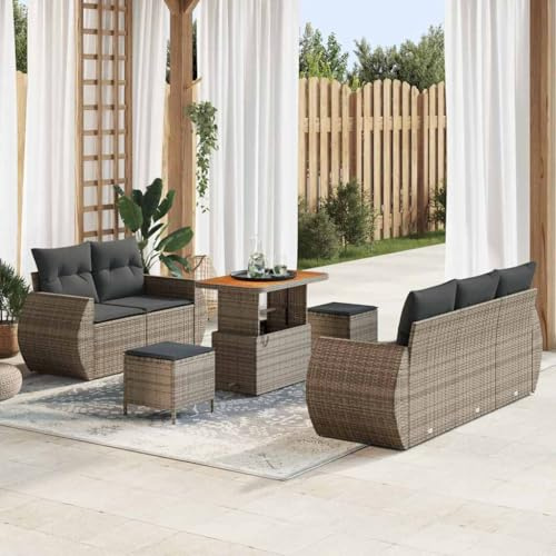 Frdhee Lot de 8 petits canapés de jardin, lounge avec coussins, gris, 90 x 55 x 71 cm, groupe de bancs d'angle pour balcon, terrasse, cour arrière