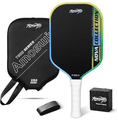 Amoswiz Carbon Fiber Pickleball Paddle, T800 Thermoformed 16MM | Honeycomb Core with Gradient Edge & 4-Corner Foam Injected, for Intermediate Players
