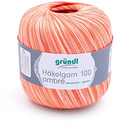 Gründl Häkelgarn 100 ombré (mercerisiertes Baumwollgarn zum Häkeln aus 100% Baumwolle, 100 g / 566 m, Nadelstärke: 1,5-2, 1 x 100 g), Orange