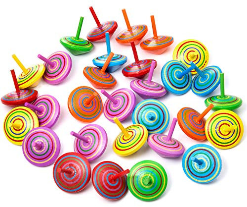 ZOEON 30 Stück Spielzeugkreisel aus Holz, Farbenfroher Bemalung Kreisel aus Holz für Kinder