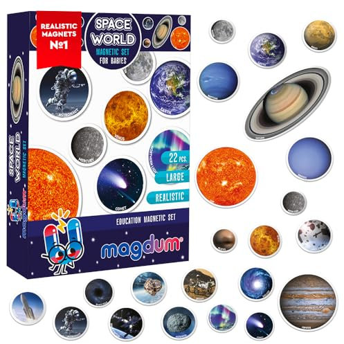 magdum SPACE Photo Solar System Learning Magnets for kids- Planet Astronomy Universe Galaxy Magnets for Fridge- Magnetic EDUcational toys toddlers baby 3 year- Astrology Planets Space-lover BEST GIFT