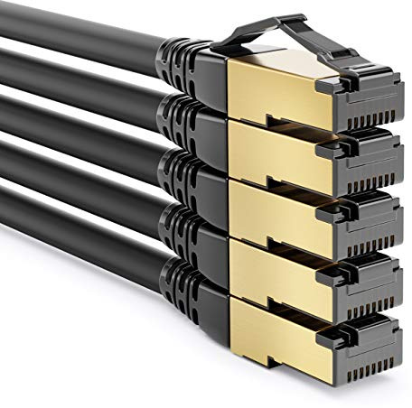 deleyCON 5x 2m CAT8.1 Patchkabel Nätverkskabel Datakabel S/FTP PiMF 2000 MHz 40 Gbit RJ45 LAN DSL Kabel CAT.8 Ethernet Kabel RJ45 Kontakt - Svart