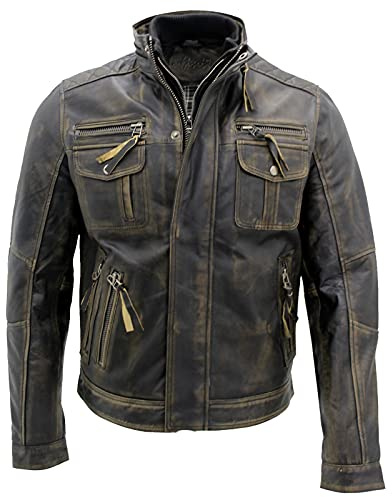 Infinity Leather Negro de la Vendimia Caliente Brando Chaqueta de Motociclista de Cuero de los Hombres S