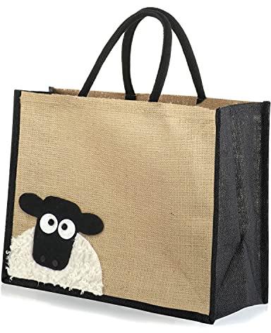 Large Jute Hessian Sheep Shopping Bag - Height 32cm Length 42cm Depth 18cm