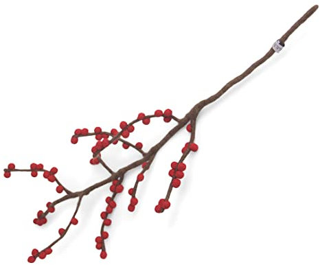 Gry & SIF Beeren-Zweig aus Filz, Flexibler Stiel, Deko-Zweig für Vasen, künstliche Hagebutten, Kunstzweig, handgemachte Herbstdeko | 1x Zweig mit rote Beeren, 60cm