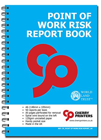 Cherry Printers Point of Work Risk Assessment Book A6 | POWRA Safety Checklist Booklet | 50 Perforated Reports | Spiral Bound Workplace Inspection Log | Construction Site Health & Safety Record UK
