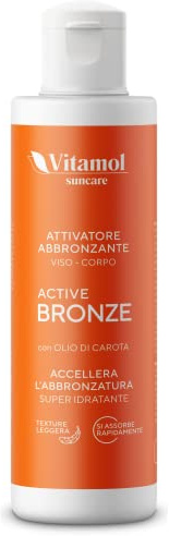 Vitamol Active Bronze Attivatore abbronzante viso e corpo Idratante Protettivo dai raggi UVA e UVB Accelera l'abbronzatura con Olio di Carota