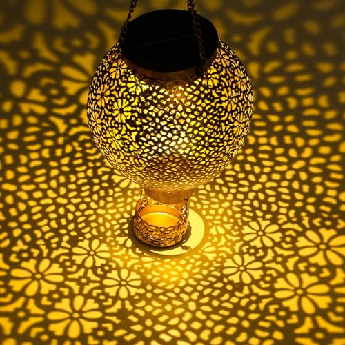 LOVERUIS Solar Garden Lights Outdoor Fairy Moon Lamp Waterproof Moon Garden Solar Light with Crackle Glass Ball LED Stake Lights Angel Decorative for Grave Balcony Lawn Patio Pathway (ARS-RQQ)