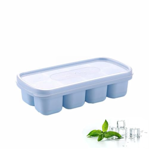 Bac a Glacons Avec Couvercle Bebe, 8 moules à glaçons en Silicone Certifié et sans BPA, Bacs à Glaçons Empilable Carrés Faciles à Retirer pour cocktails, whisky,fruits,glaces (bleu)