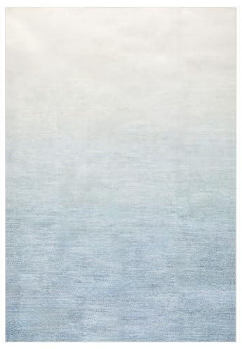 IDIMEX Teppich Ombre waschbar 160 x 230 Hellblau, Teppich mit Farbverlauf, Ombre-Effekt, weicher Kurzflor-Teppich modern, gummierte Unterfläche, schmutz- und wasserabweisend