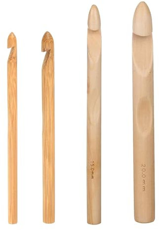 Hezhou 4 Pezzi Uncinetti in Legno di Grandi Dimensioni 8mm 10mm 15mm 20mm Crochet Set di ferri da uncinetto in legno per lavori a maglia, sciarpe, cappelli, amigurumi, fai da te (legno, L)