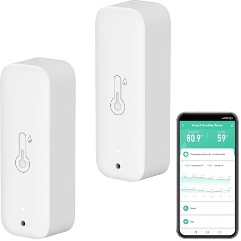 Thermomètre hygromètre sans fil, Smart humidité et de température avec surveillance à distance via app,capteur d'humidité et de température intérieur avec exportation des données,compatible Alexa.2PCS