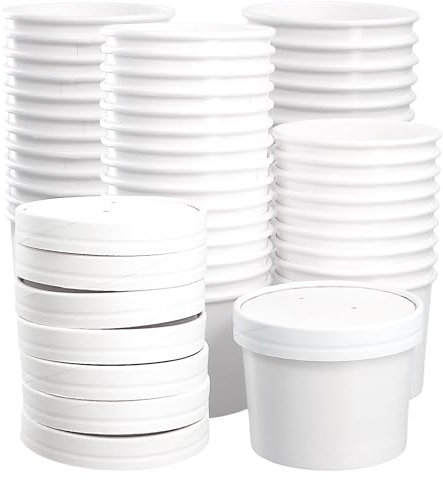 KEILEOHO 50 vasos desechables de 350 ml para sopa con decoración, vasos de sopa de cartón de 350 ml, vasos para sopa y alimentos