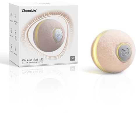 Cheerble Interaktiver Ball für Katzen, Katzenspielzeug Selbstbeschäftigung, Wicked Ball M3 mit 3 Modi & LED-Leuchten, Rechargeable für USB-C, Smart Spielzeug für Indoor-Katzen Kätzchen (Aprikose)