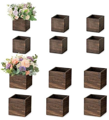 NUPTIO Wooden Box for Centerpiece Wedding: 12 Pcs Rustic Square Planter Box for Christmas Table Fall Decorations - 4×4 & 5×5 Small Wood Vases Flower Pots for Windowsill Home Garden Decor