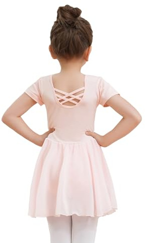 Dmwhsy Robe de Ballet pour Fille, Justaucorps à Manches Courtes, Tenue de Ballet, Vêtement de Danse pour Gymnastique avec Jupe en Tulle
