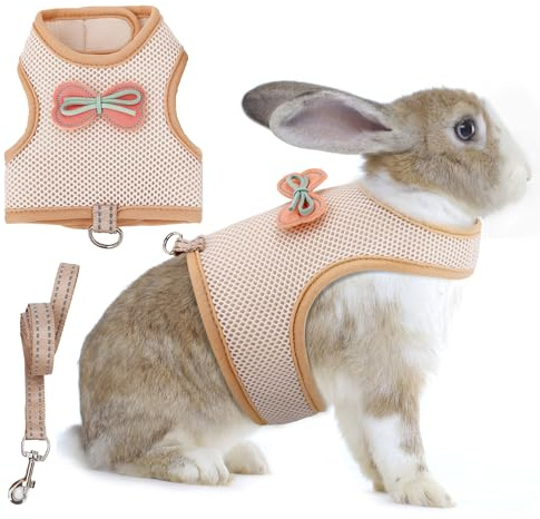 AIITLE Harnais réglable pour lapin avec nœud mignon - Gilet respirant, boucles anti-fuite, laisse réfléchissante pour entraînement, fêtes - Convient aux lapins, hamsters, mini animaux de compagnie