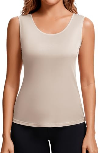 Kvinnor silke toppar rund hals linne toppar stickad mullbärssilke ärmlös sommar basblusar t-shirt, NAKEN, M