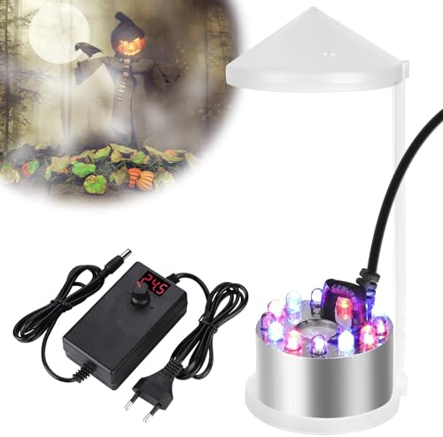 Nebulizzatore ad ultrasuoni, 350 ml/H, mini macchina per nebbia con 12 LED, Maker nebulizzatore Fogger, produttore di nebbia regolabile con paraspruzzi rimovibile per fontane, stagno, Halloween