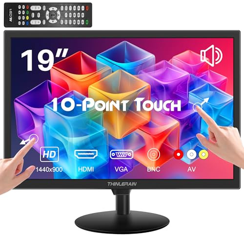 Thinlerain 19 Inch Touchscree Monitor 1440x900 LED Display Computer PC Monitor with VGA/HDMI/AV/BNC/USB, Build in Speaker, 5Ms Response Time, 60 Hz Refresh Rate, VESA, Black