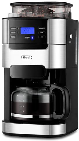 Gevi 10-Cup Drip Coffee Maker with Built-in Grinder, Programmable Brew Coffee Machine with Timer, Reusable Filter, 1.5L Water Tank, Coffee Pot, Warming Plate Burr Grinder Combo