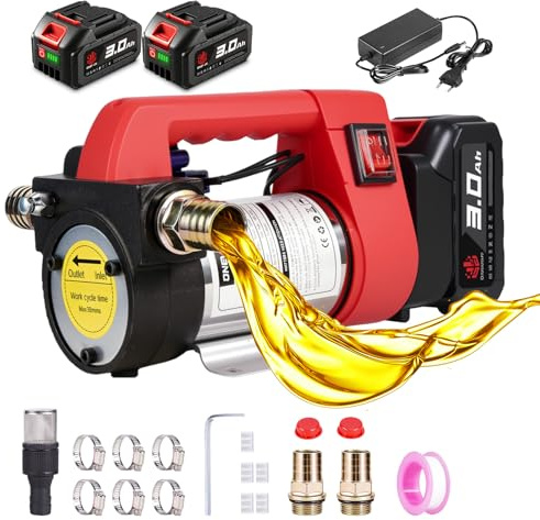 ONEVAN Pompa diesel elettrica 50 l/min, pompa del carburante senza fili e pompa diesel portatile con 2 batterie da 3,0 Ah, per diesel e cherosene (non per acqua/benzina), ideale per trattori, camion