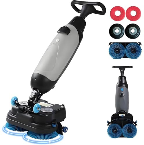 MLYYYDSS Autolaveuse Professionnelle 43 cm (17 po) avec Double Brosse, polisseuse multifonctionnelle à Batterie, Rotation à 360°, capacité de 1 200 m² (13 000 pi²), Moteur de 360 ​​TR/Min Grey
