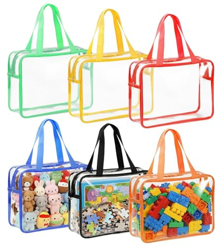 Zynaxir 6 Pack Toy Storage Bags with Handles Clear Storage Bags for Toys PVC Organizing Bag Reusable Waterproof Toy Bag Clear Zip Bages for Toys (30 x 22 x 10cm)