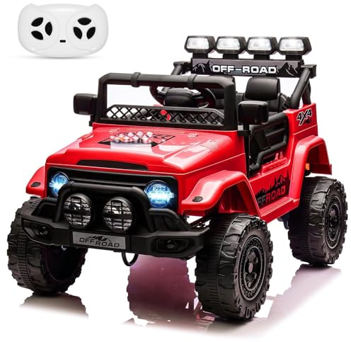 GarveeMore Coche Electrico para Niños 12V - Carro Electrico Infantil con Mando Remoto 2,4G, Música, Antivibración, Ruedas Anchas, 3 Velocidades y Luces LED - para Niños 3-5 Años, Rojo