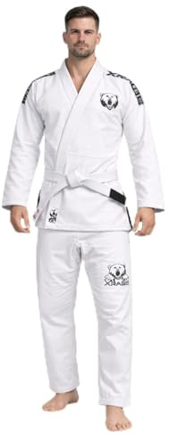 X RAGE Bear Premium White BJJ Gi for Men & Women – 450g Lightweight Cotton Brazilian Jiu Jitsu Gi – Durable Judo Gi Adult Karate Gi Uniform for Training & Competition – White Gi (A0)