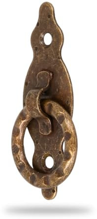 Amig - Maniglie Per Mobili Verticale - Modello 1001 - Acciaio - Ferramenta Rustica - 28 x 80 x 1,5 mm - Con Anello e Placca Puntinata - Finitura: Cuoio