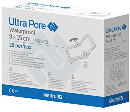 Medrull Wasserfeste Wundpflaster ULTRA PORE 15 x 9 cm 100% Wasserfestes Pflaster Steril, Transparent, Starker Halt - Schützt bei Schnittwunden & Kratzer - Ideal zum Duschen, Sport, Baden 25 Stück