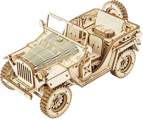 ROBOTIME Wooden Jeep Model Kit for Adults, 3D Mechanical Puzzle | Laser-cut vehicle build for focused assembly, Jeep fans and a display-ready desk or shelf piece