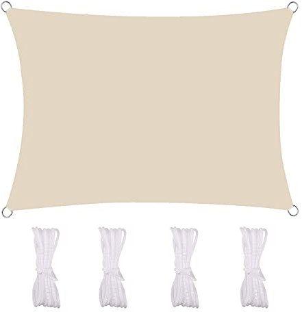 MEEYI Sonnensegel Rechteckig 4X7m Sonnenschutzsegel 95% Beschattung UV Schutz Wetterschutz Wasserabweisend Windschutz & Tear Resistant Für Garten Terrasse Schwimmbad, Beige-Weiß