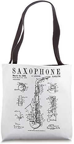 Saxophone Old Vintage Patent Drawing Print Tote Bag