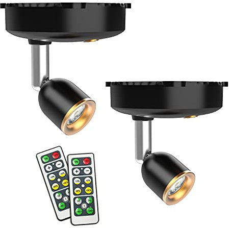 Shineled Battery Spotlights Indoor, Battery Powered Spotlight, Battery Spot Lights Indoor, 2 Pack Wireless Wall Lights with Remote Control Dimmer Timer for Painting Picture Art Display Warm White