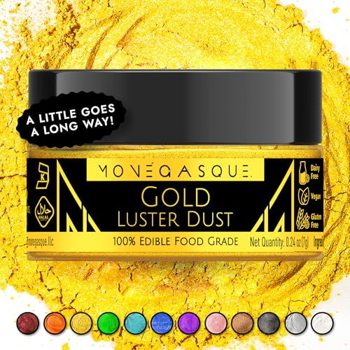 MONÉGASQUE Gold Edible Glitter for Cakes 7g – Luster Dust Edible Glitter for Cakes, Cocktails, & Champagne – Gold Lustre Dust for Cake Decorating Spray – Valentines Drink Shimmer for Drinks & Baking