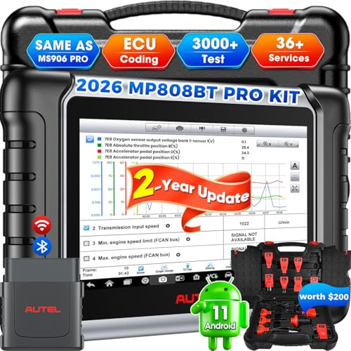 Autel Scanner MaxiPRO MP808BT Pro Kit Diagnosegerät: 2 Jahre Updates (€700) Ver. von MP900-BT KIT MK900BT MK808S, (€200) Volle 11 Adapter, 2025 ECU Codierung wie MP900BT MS906 PRO, 3000+ Bidirektional