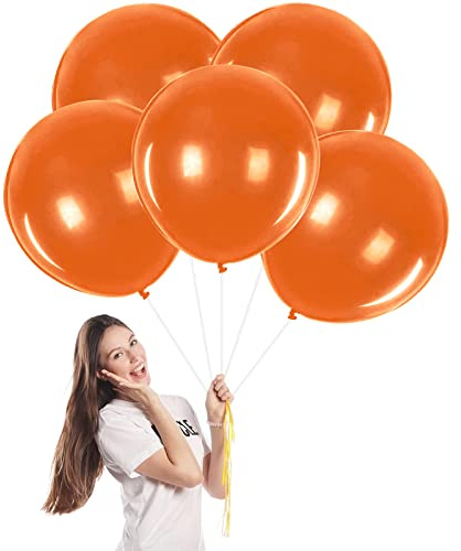 POPOYU Orangea ballonger 45,7 cm, 5 st stora ballonger, orange, tjocka naturliga latexballonger, festballonger för barn, heliumballonger för babyshower, bröllop, årsdag, festival